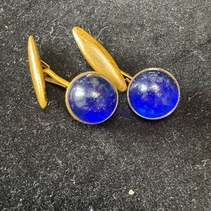 Vintage Blue Glass Cabochon Goldtone Cufflinks